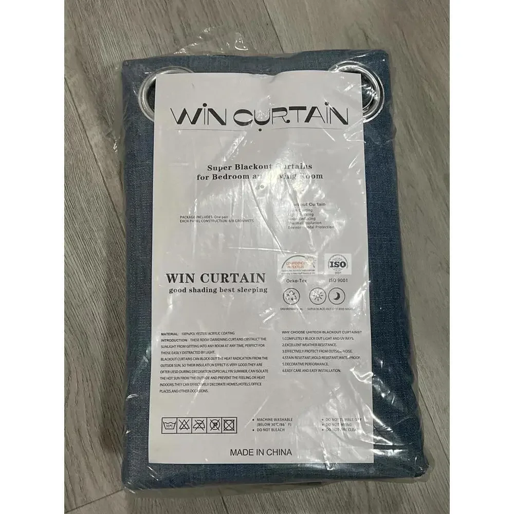 new win curtain sedona blackout luxury linen in blue 2 panels